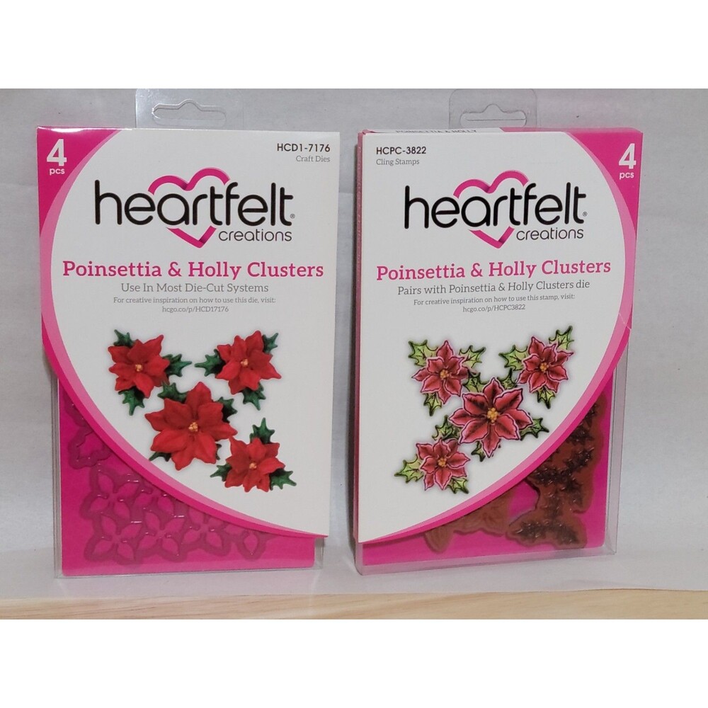 Heartfelt Creations Poinsettia Holly Clusters Craft Dies Cling Stamps Scrapbook